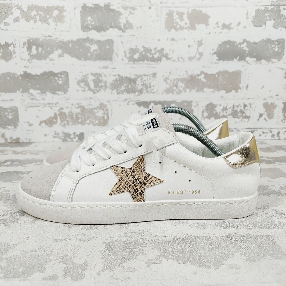 Vintage Havana White Sneakers with Gold Star and Heel